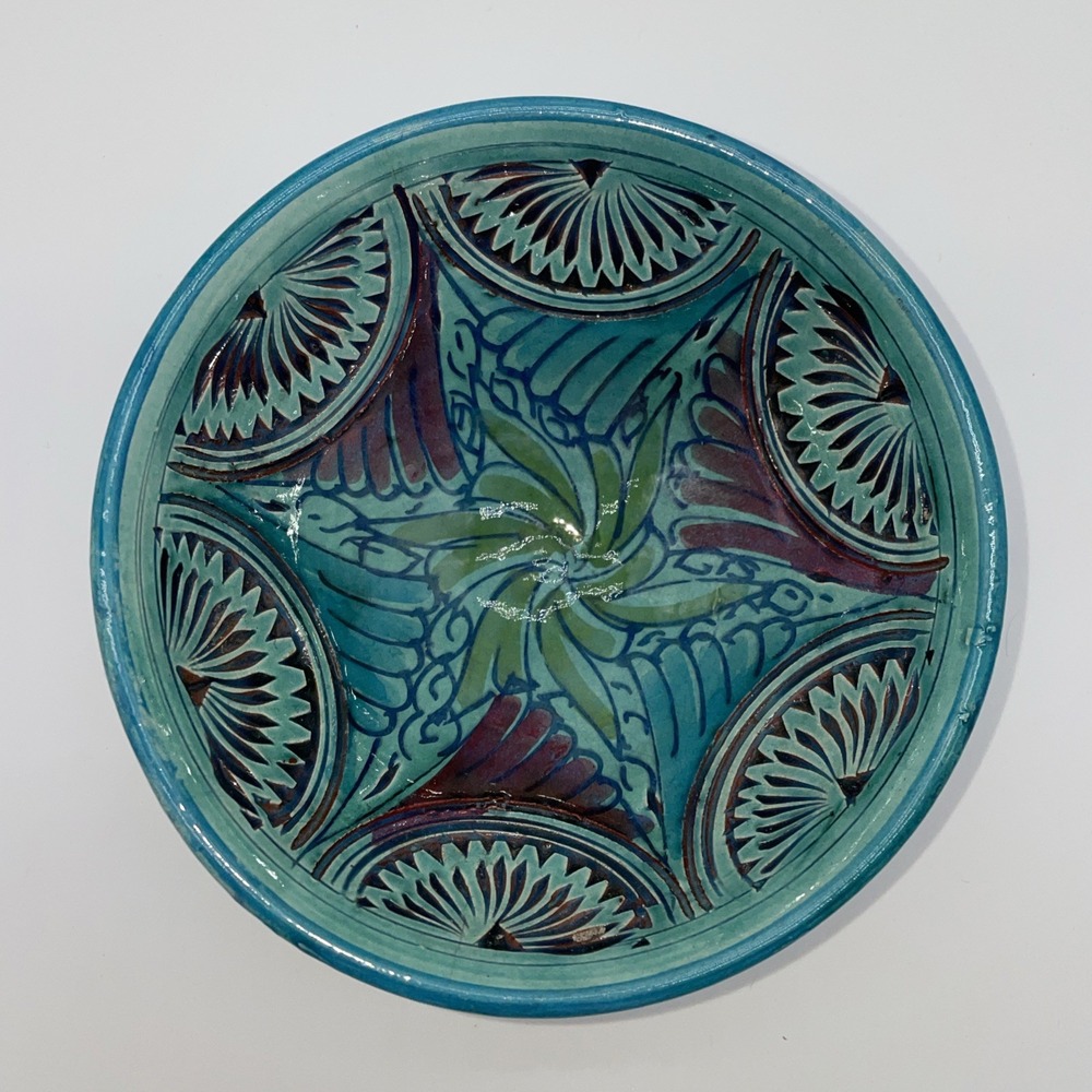 Vintage Moroccan Safi Signed Blue Purple Hand-painted Trinket Dish Wall Art - Picture 2 of 7
